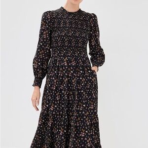 Hill House Black Floral Long Sleeve Dress